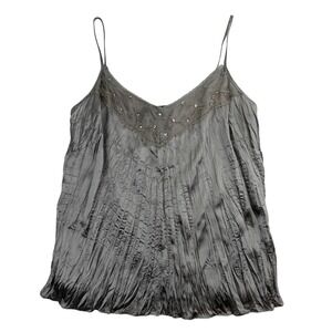Addition Elle Womens 1X Taupe Crinkle Sequin Mesh Cami Tank Top Y2K Fairycore